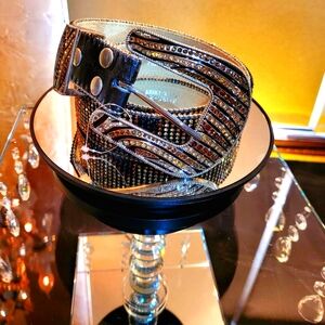 Western Rhinestone Embellished Belt. Dazzling Sparkle, Leopard Design Small